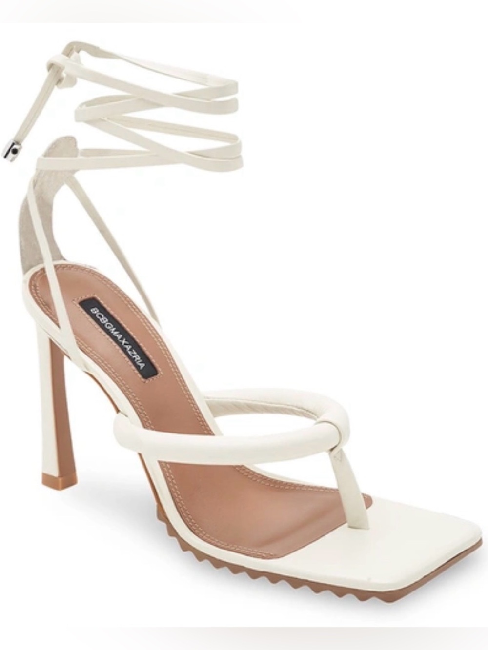 BCBGMaxAzria White Ankle-Tie Toe-Loop Stiletto Sandal Size 9 NWOB